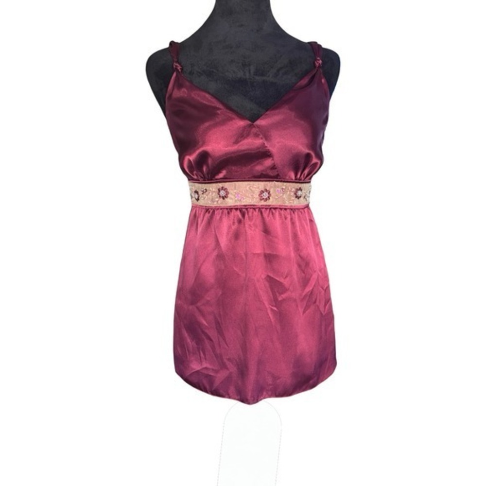 Y2K Vanity Baby‎ Doll Top in Burgundy and tan w/ beading size S made in USA